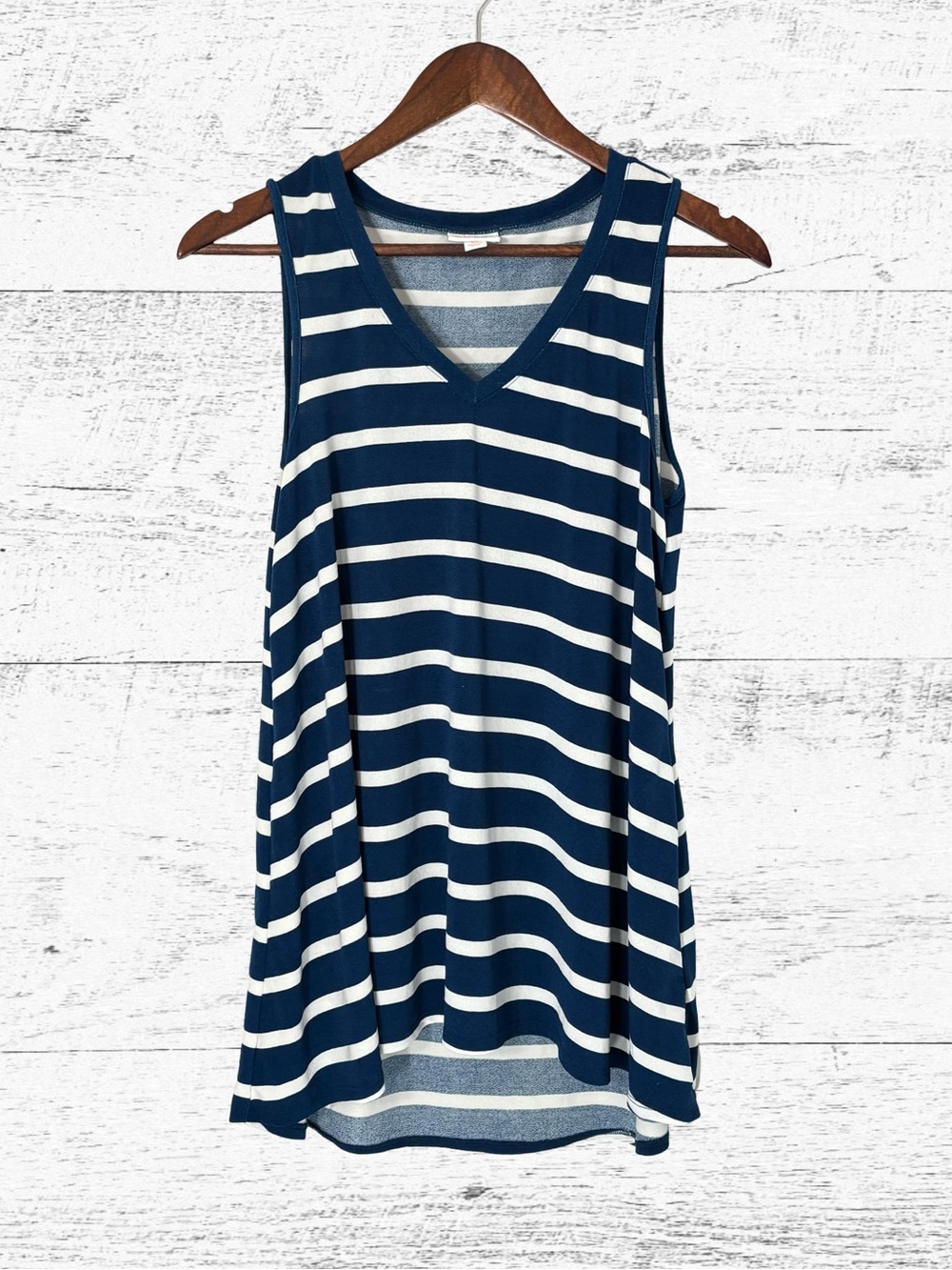LuLaRoe Navy and White Striped V-Neck Tank